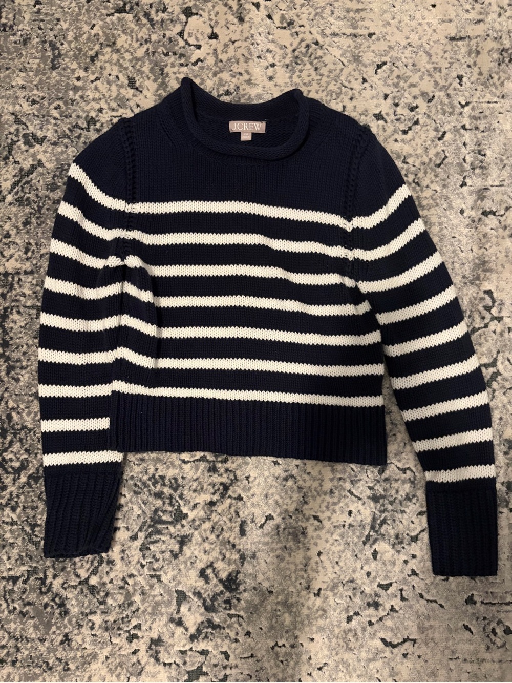 J. Crew Navy and White Striped Scoopneck Sweater